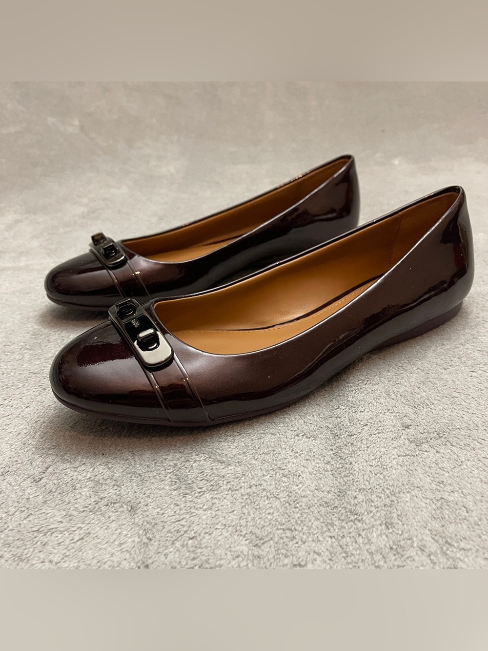 Coach Oswald Ballet Flats Women 8B Pearl Iridescent Patent Leather Oxblood